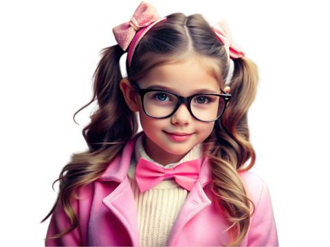 Cute Girl with Glasses and Pink Outfit