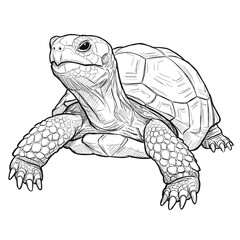  Gopher Tortoise - Gopherus polyphemus. A gentle turtle sketch with an intricate shell pattern, showcasing detailed textures on its body. The drawing is set against a white background