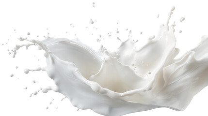 Dynamic scene of milk splashing, natural dairy, rich in calcium, creamy ingredient, perfect for creative designs, on transparent background.