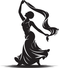 woman dancing with scarf silhouette vector illustration design