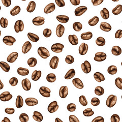 watercolor coffee beans seamless pattern isolated on transparent background — perfect for cafe menu design, fabric prints, kitchen textiles, and cafe packaging design, 