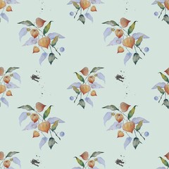 Seamless pattern with physalis and spot