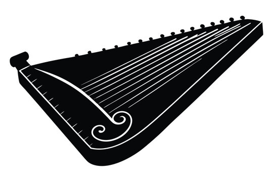 Stylized black silhouette of a gusli musical instrument