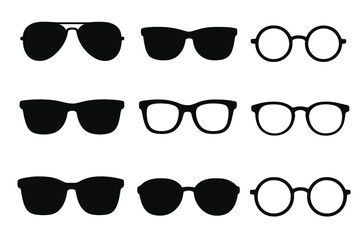 Various styles of sunglasses and eyeglasses displayed in a grid pattern emphasizing design and fashion trends