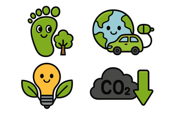 Sustainable living icons representing eco-friendly practices and environmental awareness