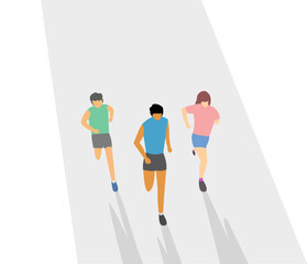 Runner group, Men, women running in lane, Healthy activity and lifestyle workout. Vector illustration flat style.
