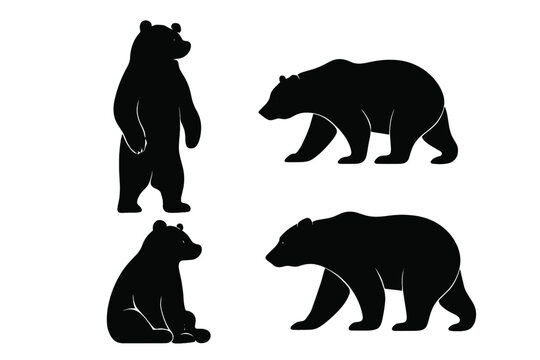 Multiple bear silhouettes showcasing diverse poses and movements in a minimalistic style ideal for nature and wildlife themes