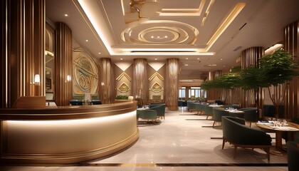 3d rendering luxury hotel reception hall and lounge restaurant