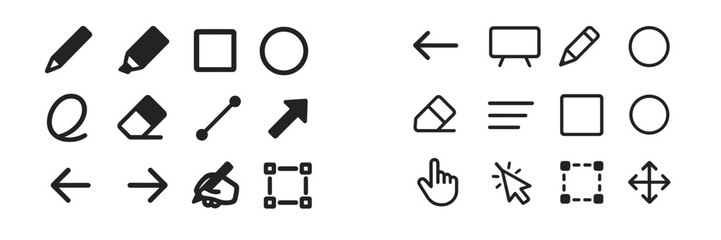 Collection of vector icons showcasing different shapes, tools, and directional symbols for design and illustration use