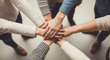United Hands: Diverse Teamwork Symbolizing Collaboration and Shared Success