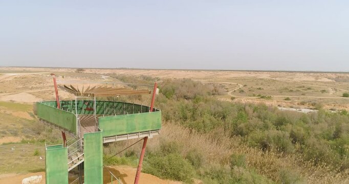 Aerial view of observatory looking at a dry stream, HaBesor, Israel.