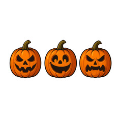 Set of Three Cartoon Jack-o'-Lanterns with Different Expressions