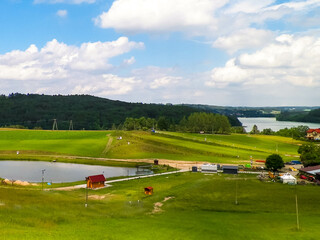Summer landscape of Kashubia. Hills and ski slopes closed in summer.