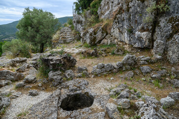 Ruins of Odysseus’ Palace on Ithaca, Greece – Visible ancient stairs, Homeric hero location