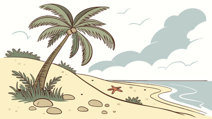 Fototapeta premium Summer Paradise nature palm tree beach vector illustration