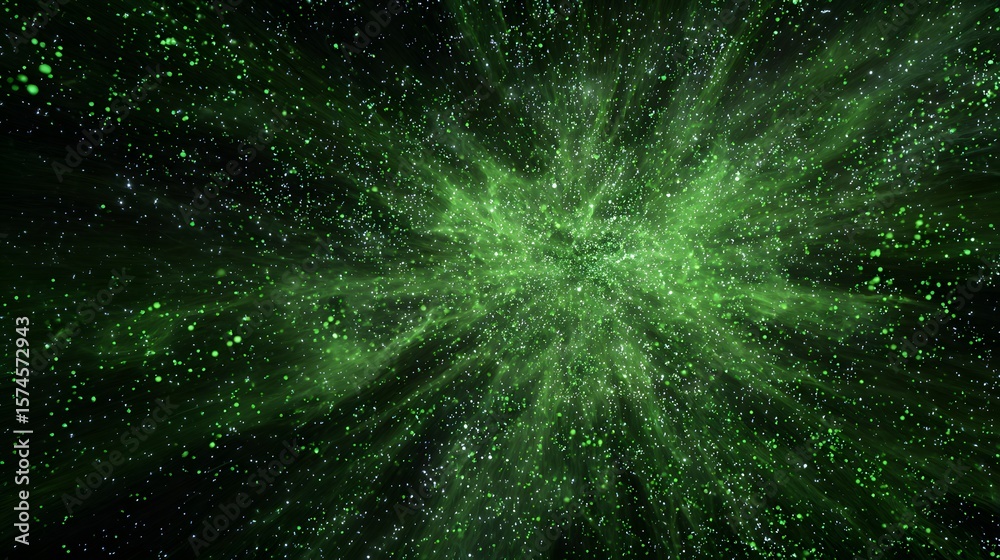 Wall mural green explosion abstract particles effect over a dark background provides a dynamic visual experienc