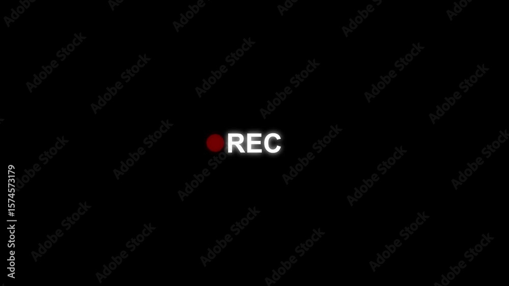 Wall mural recording icon button animation on alpha channel, rec text camera recording icon blink animation, in
