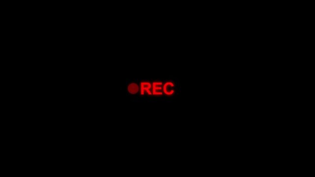 Recording Icon Button Animation on Alpha Channel, rec text camera recording icon blink animation, interface of video recorder digital display in white and no background