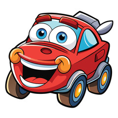 Cartoon red car with big eyes and a happy expression