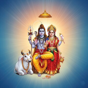 Shiv Parvati with Nandi and Aura &ndash; Square Spiritual Design (1:1)