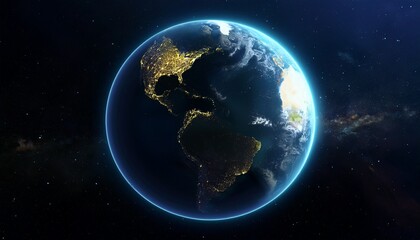 Obraz premium planet earth from the space at night 3d render