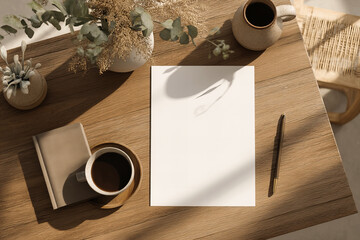 blank sheet of paper on wooden desk
