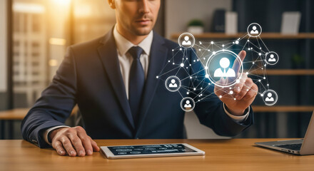 Businessman Connecting People Through Digital Network