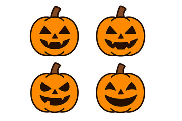 Colorful carved pumpkins representing different expressions for Halloween festivities