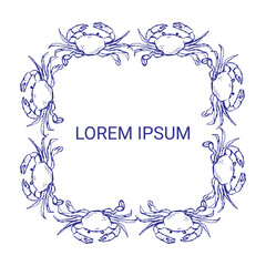 Vector illustration of seashell frame. Artistic hand-drawn border with marine life, beach, and ocean elements.