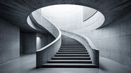 Fototapeta premium Dramatic spiral staircase made of concrete. Modern architectural design with curved lines and a sense of grandness.