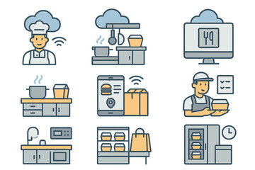 Chef preparing food with modern technology in a restaurant kitchen during a busy lunch service