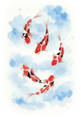 Serene Koi Dance - Five vibrant Koi fish gracefully swim in a calm pond, symbolizing harmony, balance, prosperity, good fortune, and longevity