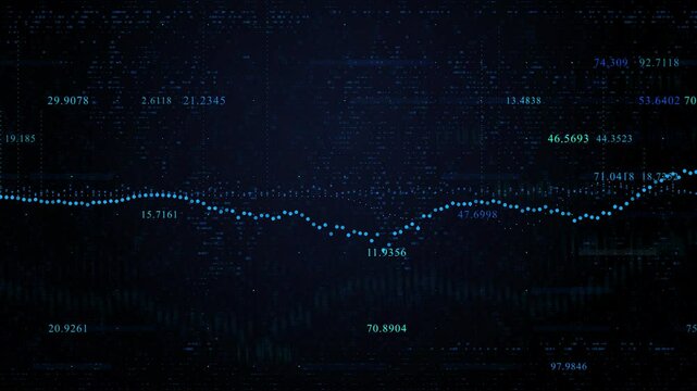 Big Data Visualization with Digital Dotted Graph. Abstract data analysis visualization featuring a dotted line graph over a digital blue tech background - Powered by Adobe
