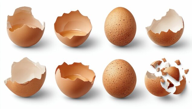 The image features eggs, with some cracked open showing their yolks and shells in various states of breaking.