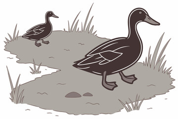 Black duck footprints imprinted in muddy ground vector illustration