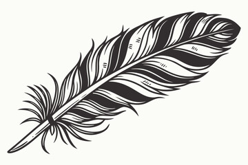 Detailed black duck feather illustration with botanical elements