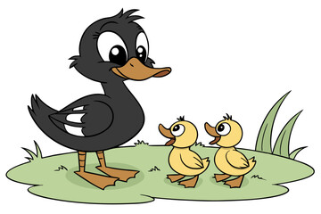Charming cartoon duck family banner with mom dad and duckling
