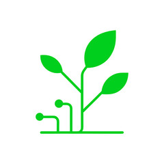 Minimalist seedling with digital data lines icon for eco technology and green innovation
