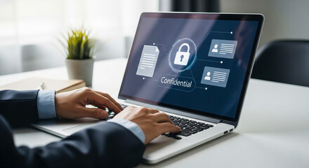 Businessman Working On Confidential Data Security Laptop