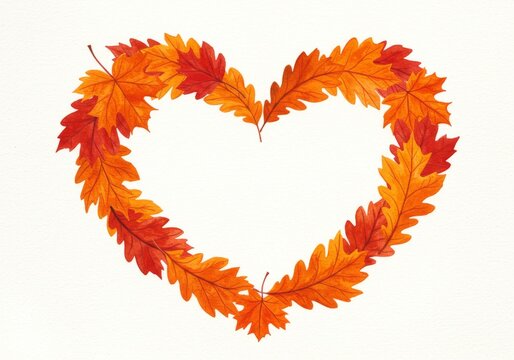 Autumn Leaves Heart - A watercolor painting of autumn leaves arranged in a heart shape. Symbolizing love, nature, fall, warmth, and memories