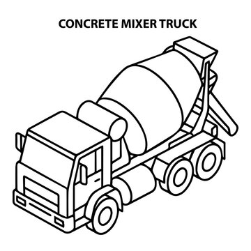 Concrete mixer truck vector outline illustration construction vehicle transport machinery cement rendering
