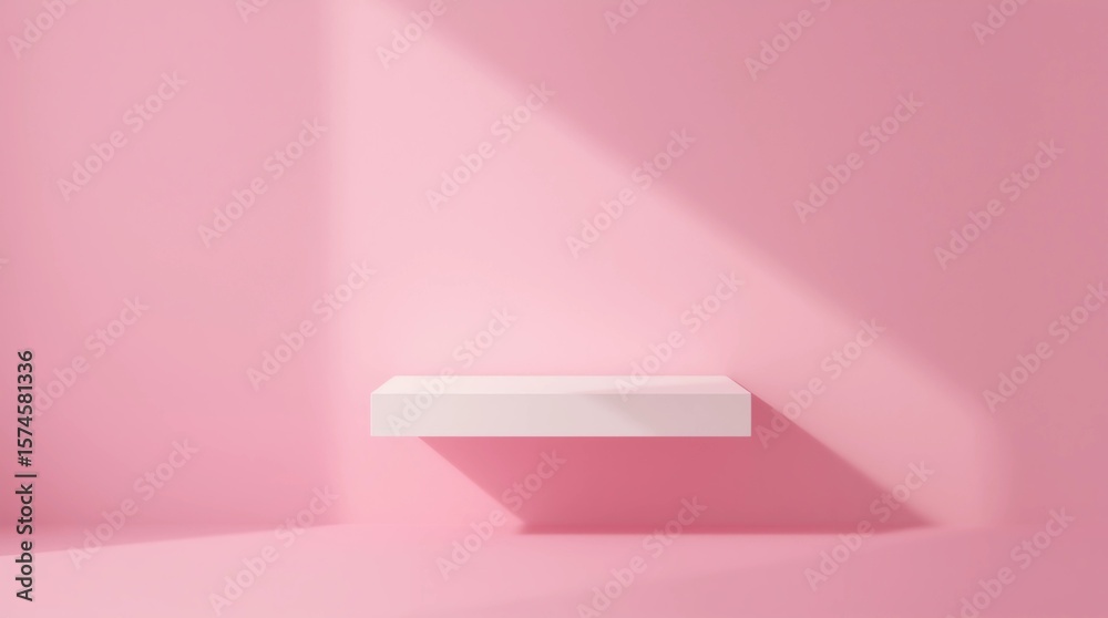 Poster front view of empty shelf on pink wall background with modern minimal concept. display of backdrop s