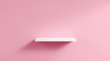 Front view of empty shelf on pink wall background with modern minimal concept. Display of backdrop shelves for showing. Realistic 3D render (