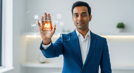 Businessman Interacting With Ai Ethics Digital Interface