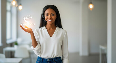 Smiling Call Center Agent Offering Support Services