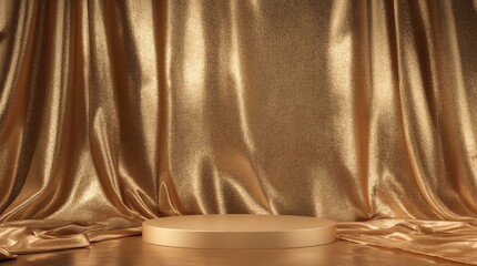 Gold product background stand or podium pedestal on luxury advertising display with blank backdrops. 3D rendering 