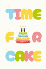 Minimal Birthday Card Design with "Time for Cake" Text and Cake Icon 