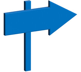 A vibrant blue directional sign pointing right, symbolizing guidance and movement in a modern design.