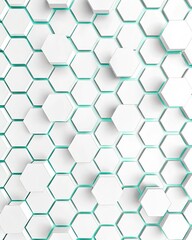 Naklejka premium 3D White Hexagon Background with Teal Outline - Modern Geometric Pattern