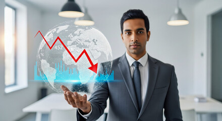 Businessman Presenting Global Financial Decline Chart